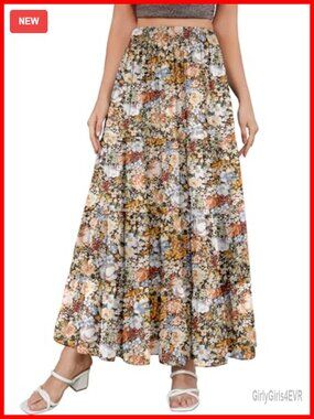 Women's Floral Maxi Skirt 100% Polyester Chiffon Patchwork Boho Long A-Line